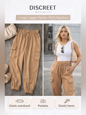 DISCREET NYC Cargo Jogger Pants – Tan Utility Style Medium